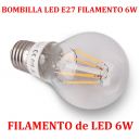 Bombilla LED E27 Luz Filamento LED E27 de 6W