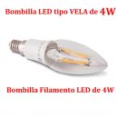 Bombilla LED E14 Vela Filamento LED 4W